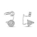Серьги-зажимы из серебра с фианитами родированные