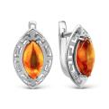 Серьги из серебра с янтарем родированные