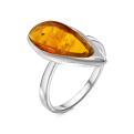 Кольцо из серебра с имит. янтарь желтый родированное