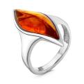 Кольцо из серебра с янтарём родированное