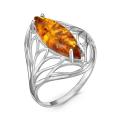 Кольцо из серебра с прес.нат. янтарём родированное