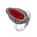 Кольцо из серебра с марказитами и сердоликом родированное