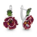 Серьги из серебра с цветной эмалью родированные - Маки