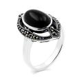 Кольцо из чернёного серебра с ониксом и марказитами