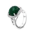 Кольцо из серебра с малахитом и фианитами родированное
