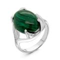 Кольцо из серебра с реконст.малахитом и фианитами родированное