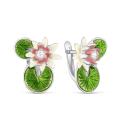 Серьги из серебра с цветной эмалью и фианитами родированные - Кувшинки