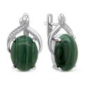Серьги из серебра с реконст.малахитом и фианитами родированные