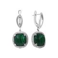 Серьги из серебра с малахитом и фианитами родированные