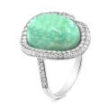 Кольцо из серебра с реконстр.амазонитом и фианитами родированное