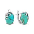 Серьги из серебра с синт. бирюзой и фианитами родированные
