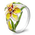 Кольцо из серебра с цветной эмалью родированное - Нарцисс