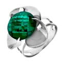 Кольцо из серебра с пл.кварцем цв.зелёный родированное