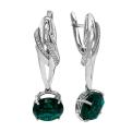 Серьги из серебра с пл.кварцем цв.изумруд и фианитами родированные