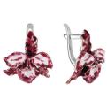 Серьги из серебра с эмалью родированные Орхидея