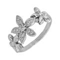 Кольцо из серебра с фианитами родированное - Цветочки