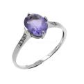 Кольцо из серебра с пл.кварцем цв.аметист родированное