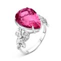 Кольцо из серебра с пл.кварцем цв.родолит и фианитами родированное