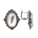 Серьги из серебра с марказитами и перламутром родированные