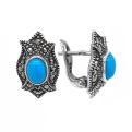 Серьги из серебра с марказитами и бирюзой родированные
