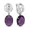 Серьги из серебра с кварцем аметист и фианитами родированные