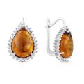 Серьги из серебра с прес.нат.янтарём и фианитами родированные