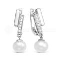 Серьги из серебра с жемчугом и фианитами родированные