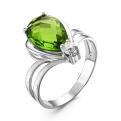 Кольцо из серебра с пл.кварцем цв.хризолит и фианитом родированное