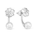 Серьги из серебра с жемчугом и фианитами родированные