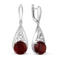Серьги женские из серебра с крупными красными кварцами и фианитами родированные