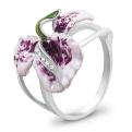Кольцо из серебра с цветной эмалью и фианитами родированное Орхидея