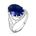 Кольцо из серебра с пл.кварцем цв.сапфир родированное