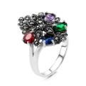 Кольцо из чернёного серебра с пл.кварцем цв.гранат,цв.сапфир,цв.аметист,цв.цитрин и марказитами