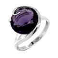 Кольцо из серебра с пл.кварцем цв.аметист родированное