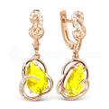 Серьги из золоченого серебра с кварцем цитрин и фианитами