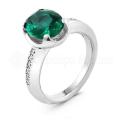 Кольцо из серебра с ситалл изумрудом и фианитами родированное