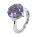 Кольцо из серебра с нат.аметистом и фианитами родированное