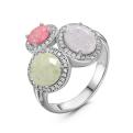 Кольцо из серебра с гт.кварцем и фианитами родированное