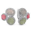 Серьги из серебра с гт.кварцем и фианитами родированные
