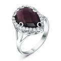 Кольцо из серебра с кварцем и фианитами родированное