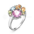 Кольцо из серебра со вставками: топаз, аметист, цитрин, хризолит родированное