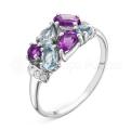 Кольцо из серебра с топазом и аметистом родированное