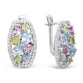 Серьги из серебра - топаз, аметист, хризолит и фианиты