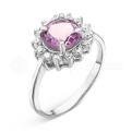 Кольцо из серебра с аметистом и фианитами родированное