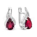 Серьги из серебра с гранатом и фианитами родированные