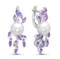 Серьги из серебра с жемчугом Swarovski и кварцем аметист родированные