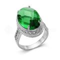 Кольцо из серебра с пл.кварцем цв.изумруд родированное