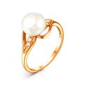 Кольцо из золочёного серебра с культивированным жемчугом и фианитами 