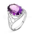 Кольцо из серебра с аметистом родированное