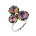 Кольцо из родированного серебра с пл. кварцем цв. мистик